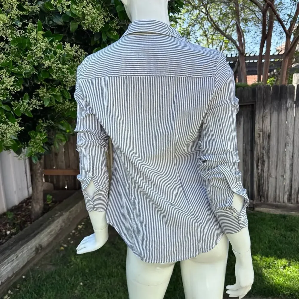 J. Crew Perfect Fit Striped Bling Poplin Shirt Grey White Women's Size 4